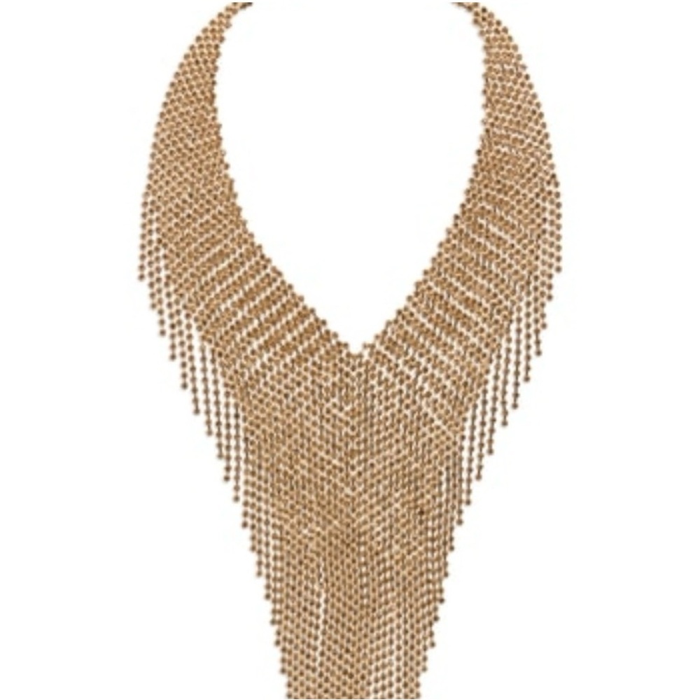 Vintage Natasha V-Shaped Rhinestone Bib Necklace Gold-Tone Statement Fringe - Picture 6 of 16